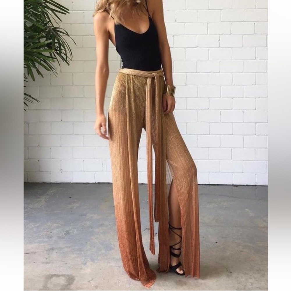 Bec & Bridge Black and Gold Wide Leg Pants